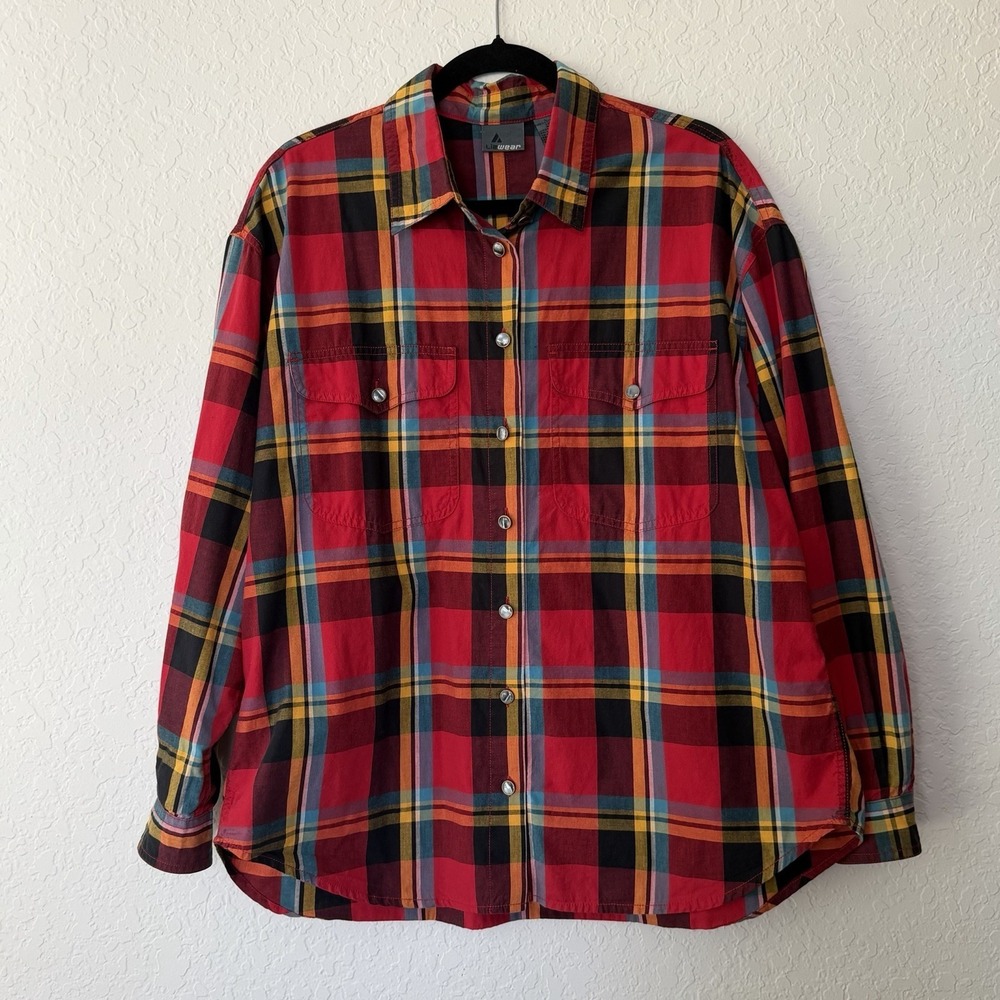 VTG Liz Wear Shirt Womens Large Plaid Cotton Button Up Long Sleeve Claiborne - Picture 9 of 11